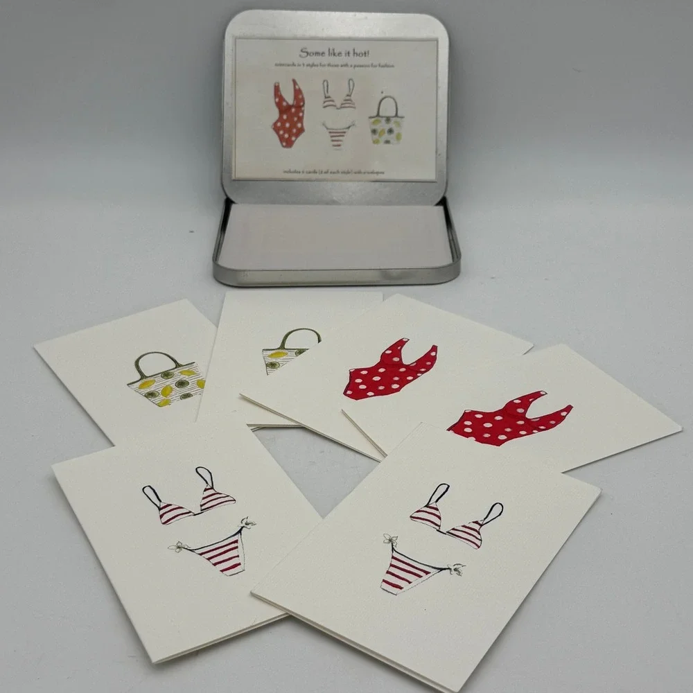 Some Like It Hot Fashion Notecards Set of 6 with Envelopes in Metal Tin Summer